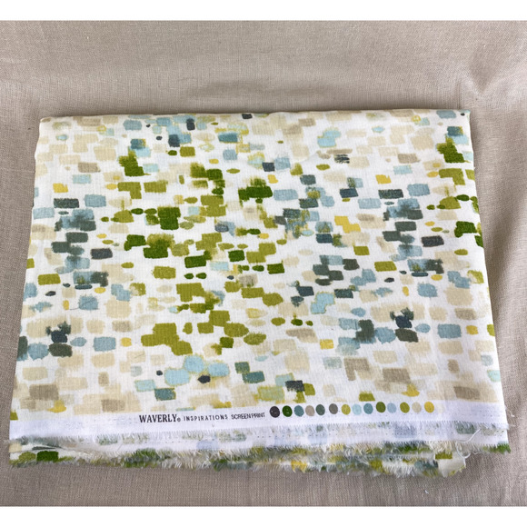 Waverly Inspirations Cotton Duck Squares Spa Pattern Fabric Yardage 3.25 Yards - Picture 1 of 3